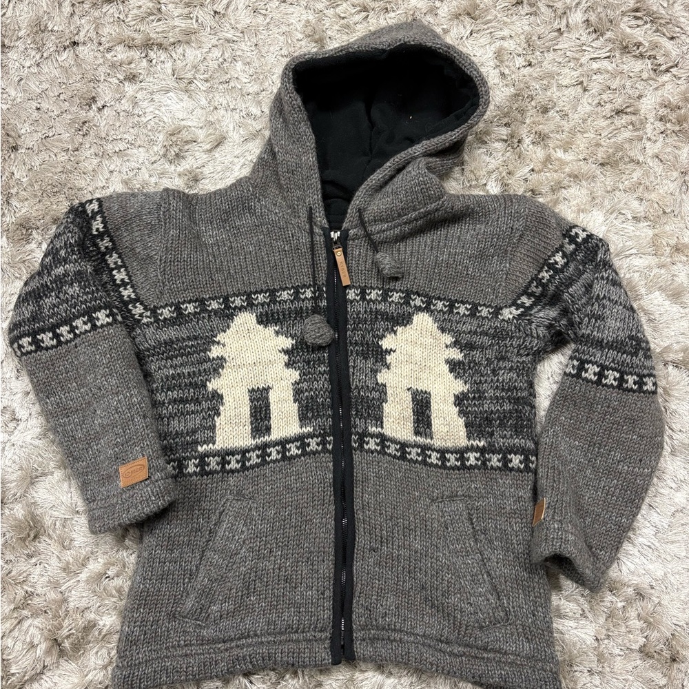 100% wool Kyber Cozy Gray Knit adult Hoodie sz.small